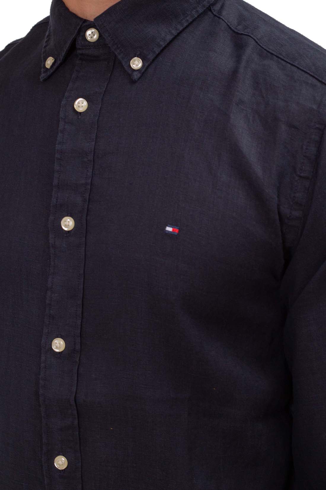 TOMMY HILFIGER - Men's regular linen shirt with logo  - Size L-5