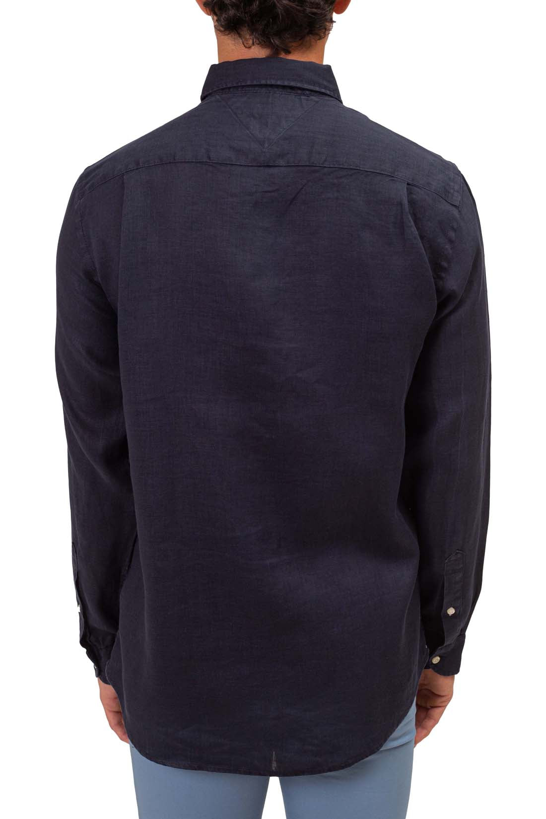 TOMMY HILFIGER - Men's regular linen shirt with logo  - Size L-4