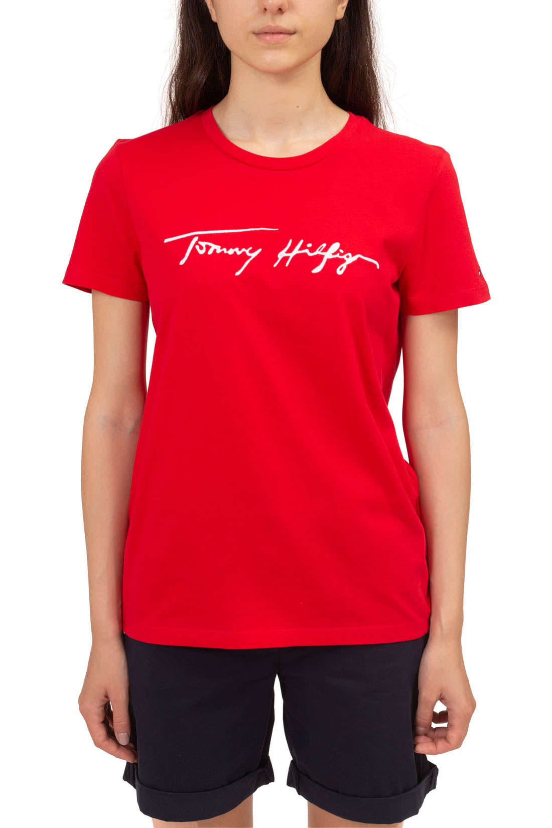 TOMMY HILFIGER - Women's T-shirt with signature logo  - Size S-7
