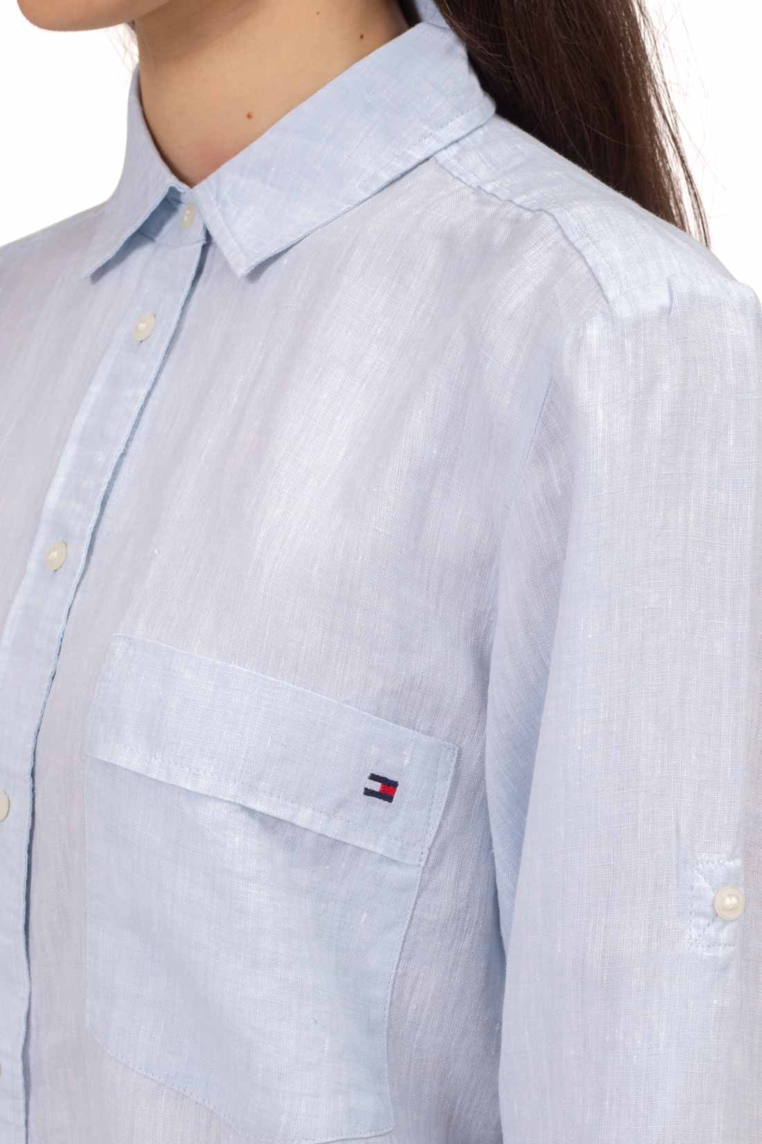 TOMMY HILFIGER - Women's relaxed linen shirt with logo  - Size 42-2