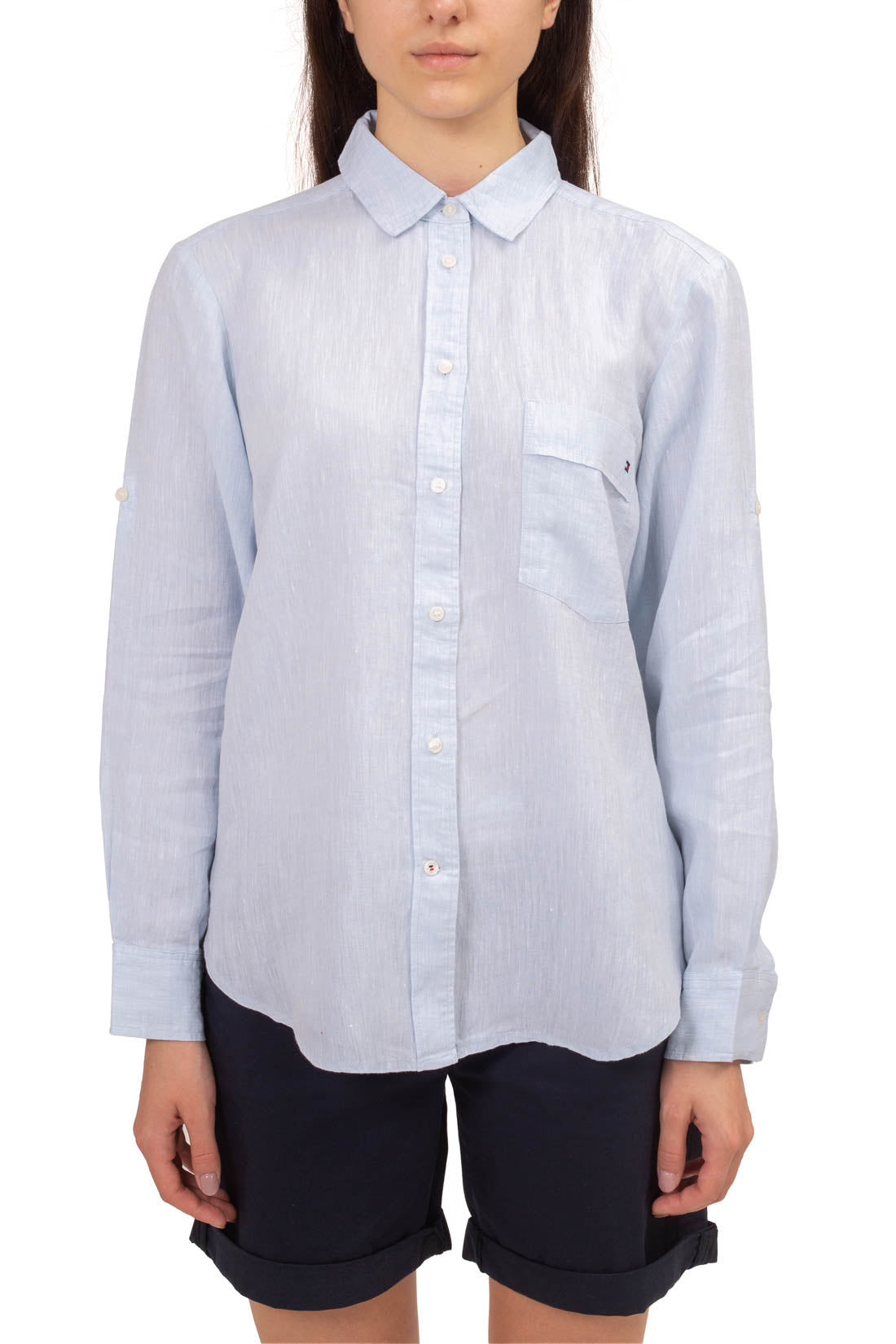 TOMMY HILFIGER - Women's relaxed linen shirt with logo  - Size 42-1