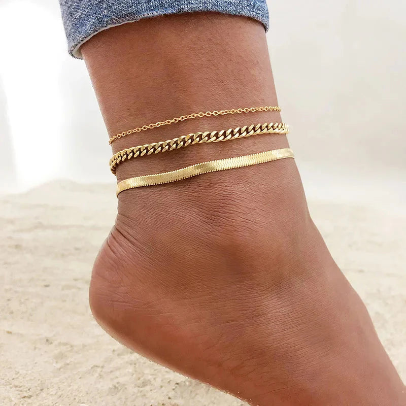 Snake Chain Anklet for Women Girls Adjustable Summer Beach Chain Anklet Bracelet Mother's Day Gifts Stainless Steel Not Allergic-2