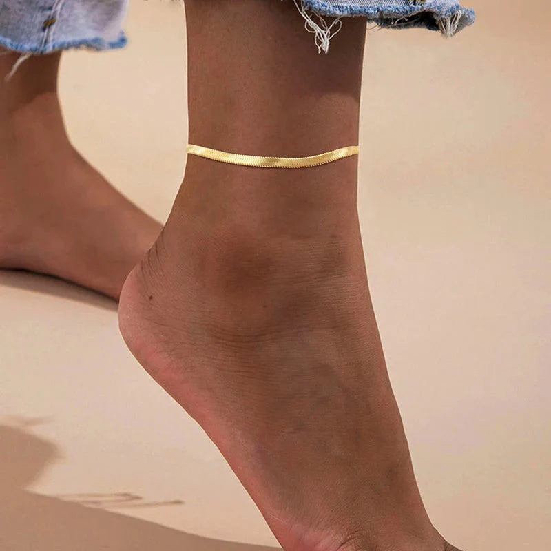 Snake Chain Anklet for Women Girls Adjustable Summer Beach Chain Anklet Bracelet Mother's Day Gifts Stainless Steel Not Allergic-1