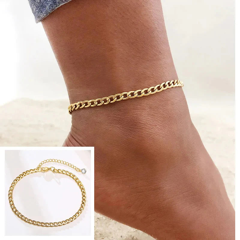 Snake Chain Anklet for Women Girls Adjustable Summer Beach Chain Anklet Bracelet Mother's Day Gifts Stainless Steel Not Allergic-21