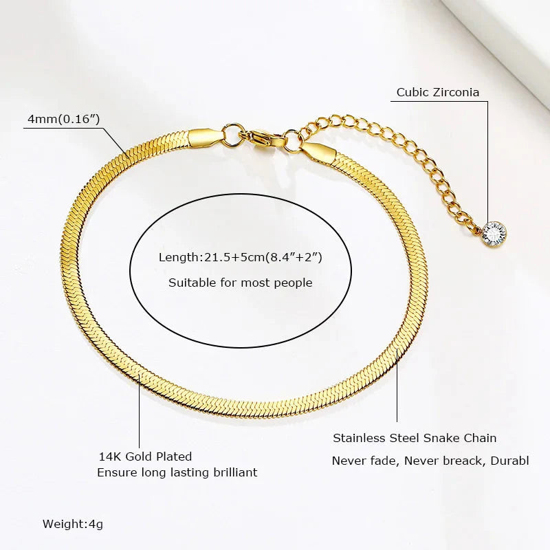 Snake Chain Anklet for Women Girls Adjustable Summer Beach Chain Anklet Bracelet Mother's Day Gifts Stainless Steel Not Allergic-3