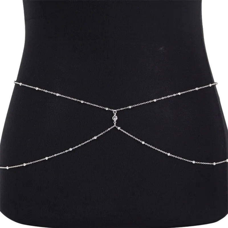 Clear Rhinestone Beaded Belly Chains For Women Gold Silver Color Metal Beach Bikini Link Chains Waist Body Jewelry Accessory-1