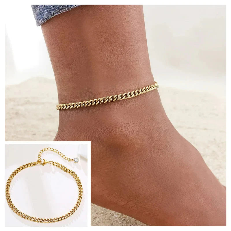 Snake Chain Anklet for Women Girls Adjustable Summer Beach Chain Anklet Bracelet Mother's Day Gifts Stainless Steel Not Allergic-14