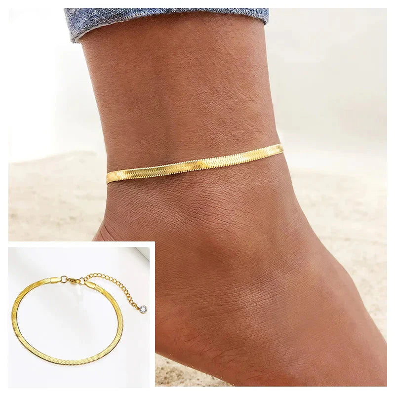 Snake Chain Anklet for Women Girls Adjustable Summer Beach Chain Anklet Bracelet Mother's Day Gifts Stainless Steel Not Allergic-20