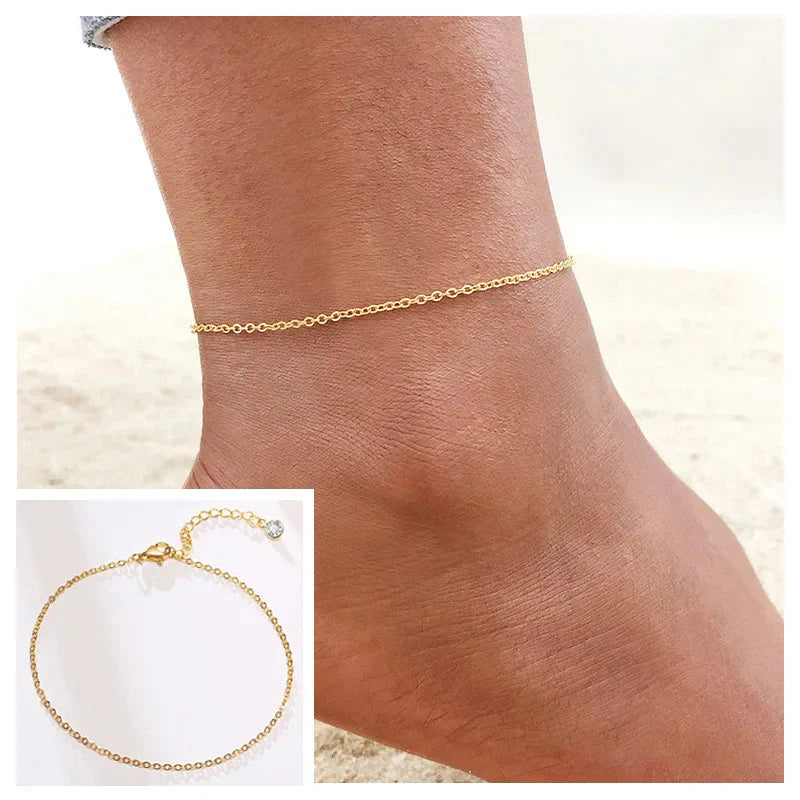 Snake Chain Anklet for Women Girls Adjustable Summer Beach Chain Anklet Bracelet Mother's Day Gifts Stainless Steel Not Allergic-18