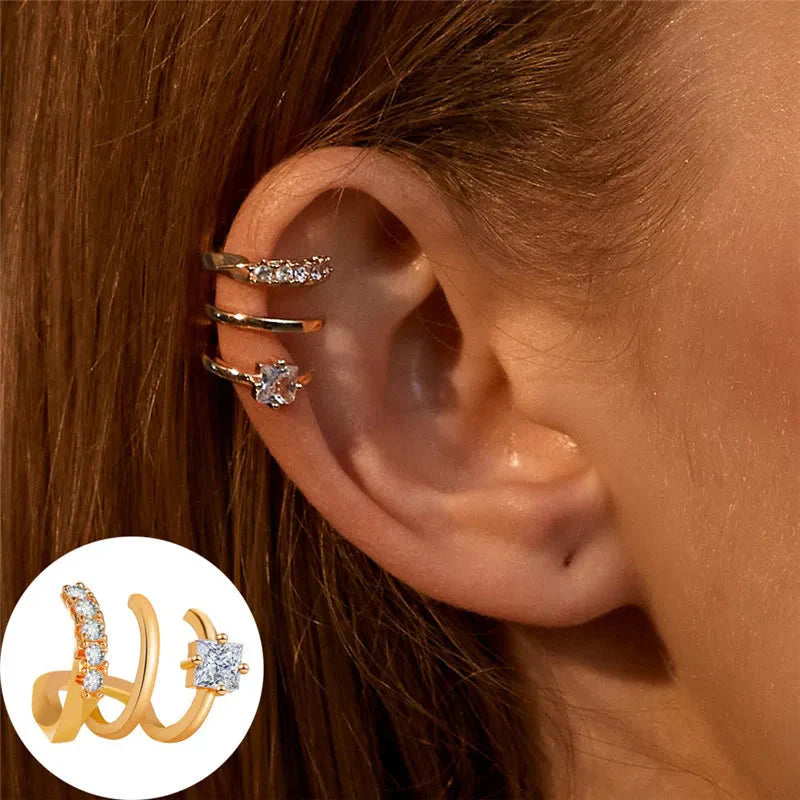VAGZEB Bohemian NO Piercing Crystal Rhinestone Ear Cuff Wrap Stud Clip Earrings For Women Girl Trendy Earrings Jewelry Bijoux-6