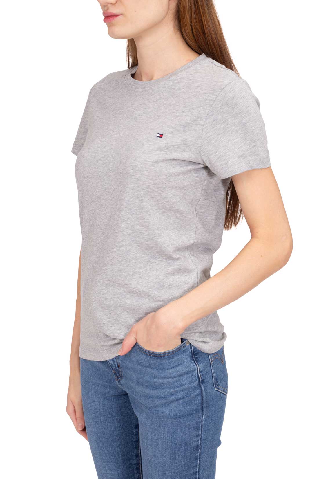 TOMMY HILFIGER - Women's regular basic T-shirt with logo  - Size XL-7