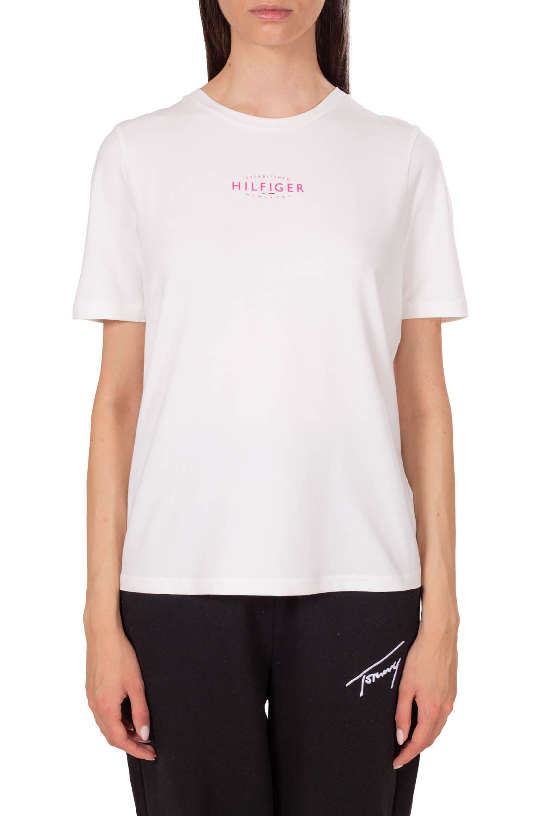 TOMMY HILFIGER - Women's essential logo T-shirt  - Size L-1