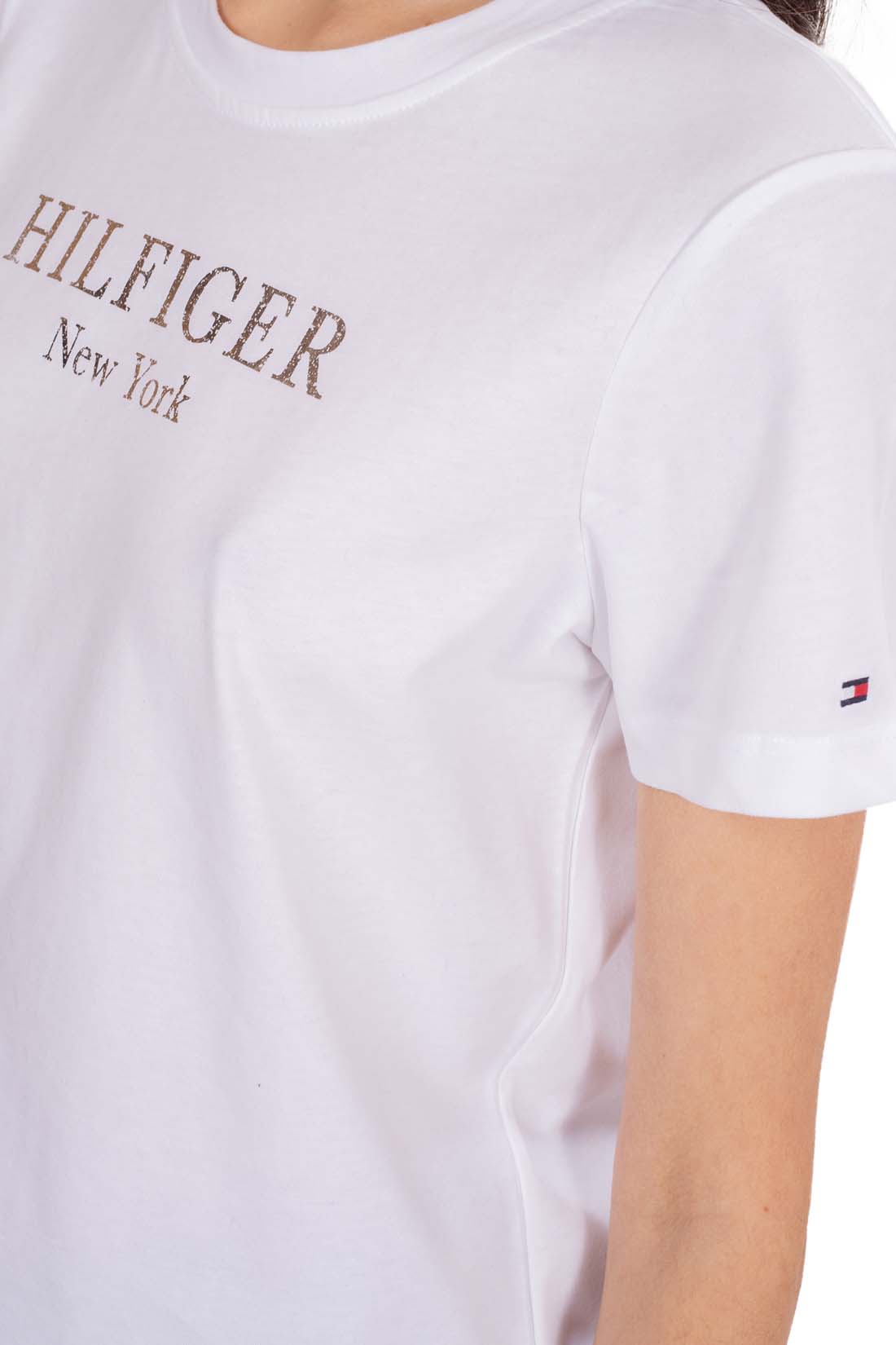 TOMMY HILFIGER - Women's regular T-shirt with metallic logo  - Size L-0