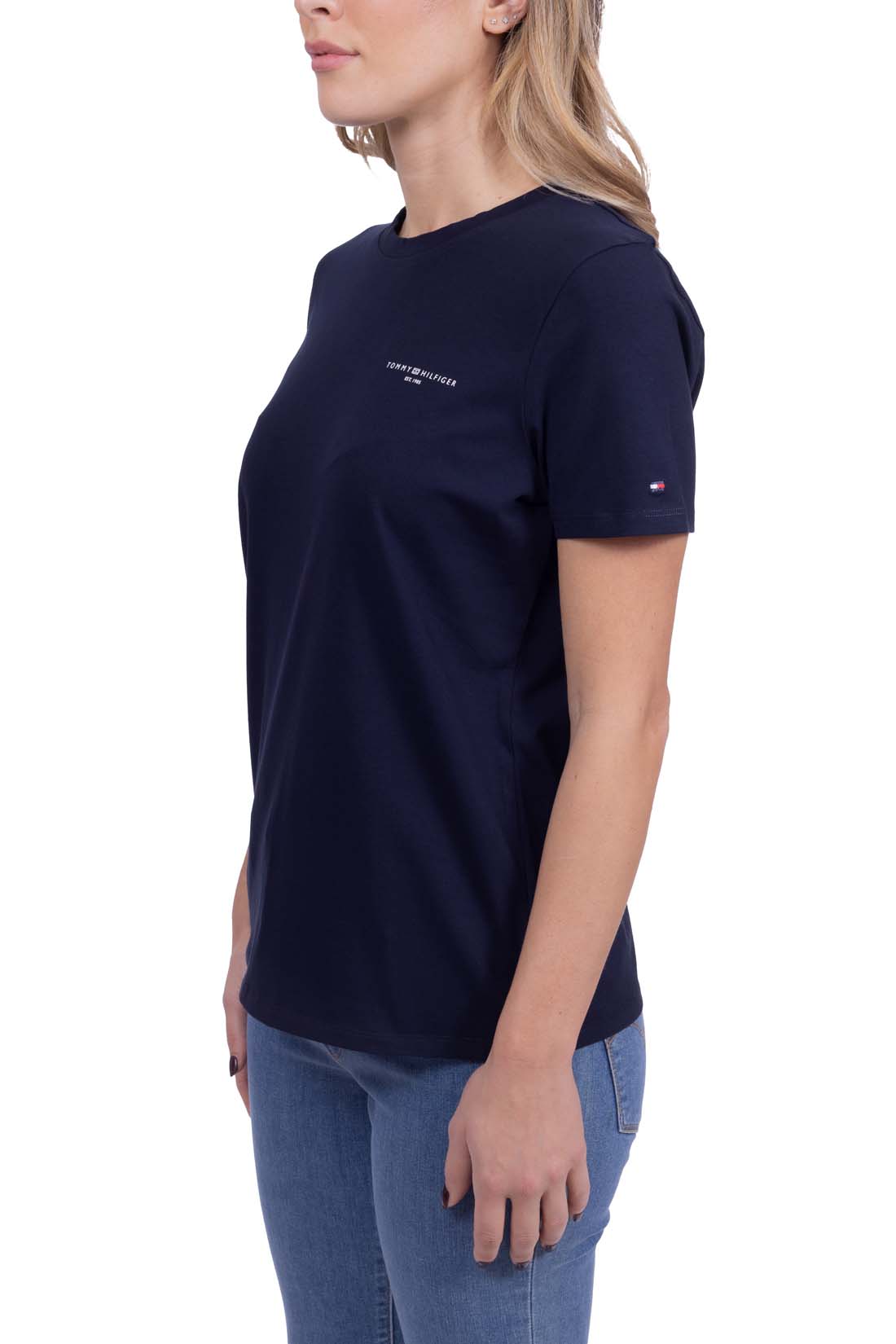 TOMMY HILFIGER - Women's regular T-shirt with small 1985 logo  - Size L-5