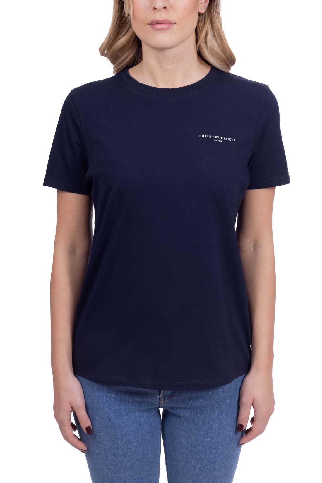 TOMMY HILFIGER - Women's regular T-shirt with small 1985 logo  - Size L-7