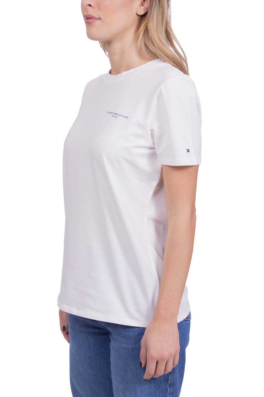 TOMMY HILFIGER - Women's regular T-shirt with small 1985 logo  - Size L-25