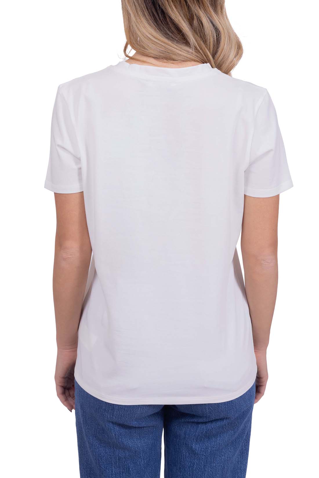 TOMMY HILFIGER - Women's regular T-shirt with small 1985 logo  - Size L-18