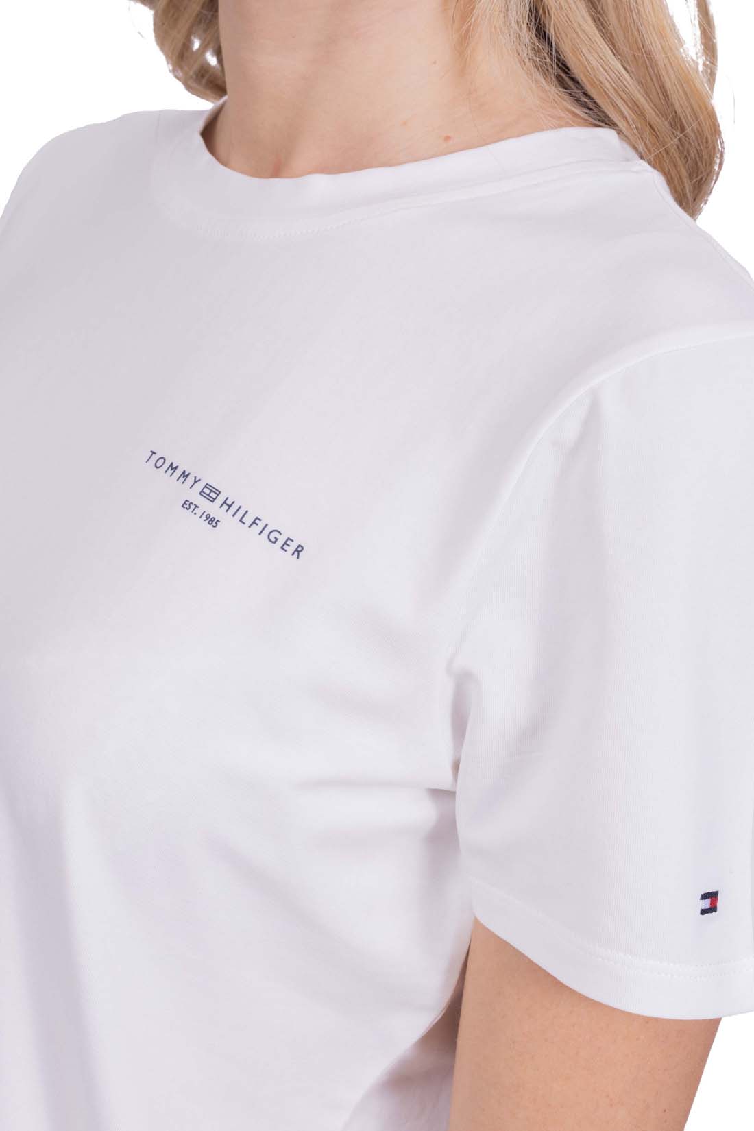 TOMMY HILFIGER - Women's regular T-shirt with small 1985 logo  - Size L-28