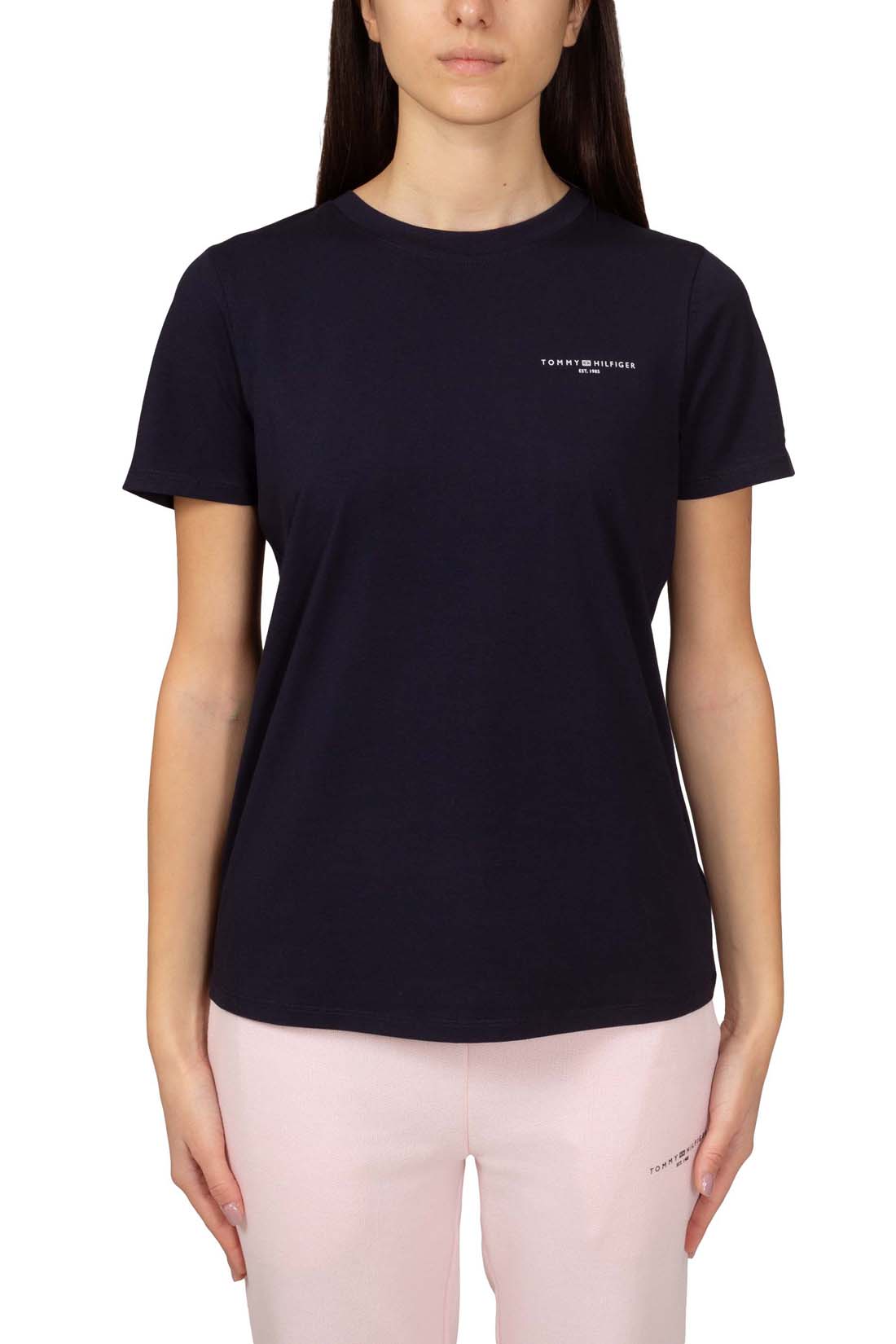 TOMMY HILFIGER - Women's regular T-shirt with small 1985 logo  - Size L-1