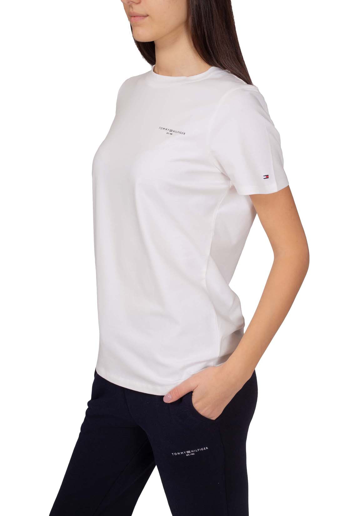 TOMMY HILFIGER - Women's regular T-shirt with small 1985 logo  - Size L-23