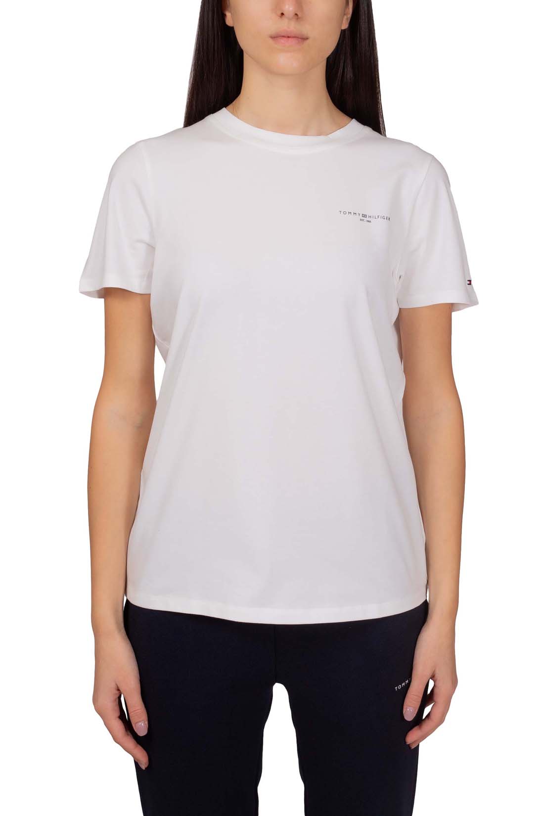 TOMMY HILFIGER - Women's regular T-shirt with small 1985 logo  - Size L-29