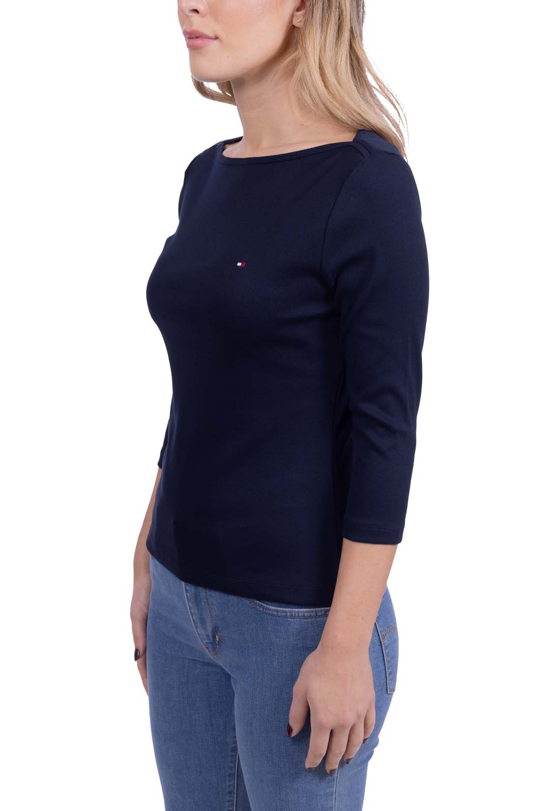 TOMMY HILFIGER - Women's slim T-shirt with boat neck  - Size XL-17