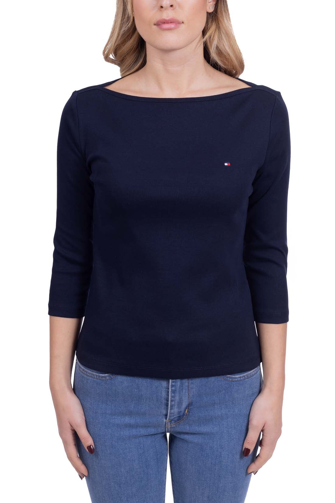 TOMMY HILFIGER - Women's slim T-shirt with boat neck  - Size XL-23