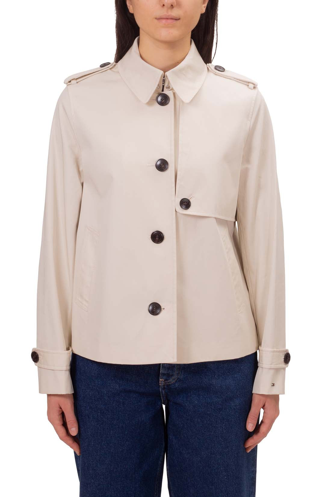TOMMY HILFIGER - Women's single-breasted crop trench coat-20