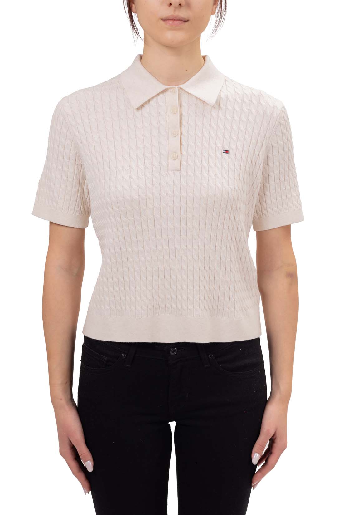 TOMMY HILFIGER - Women's cable polo shirt  - Size L-3