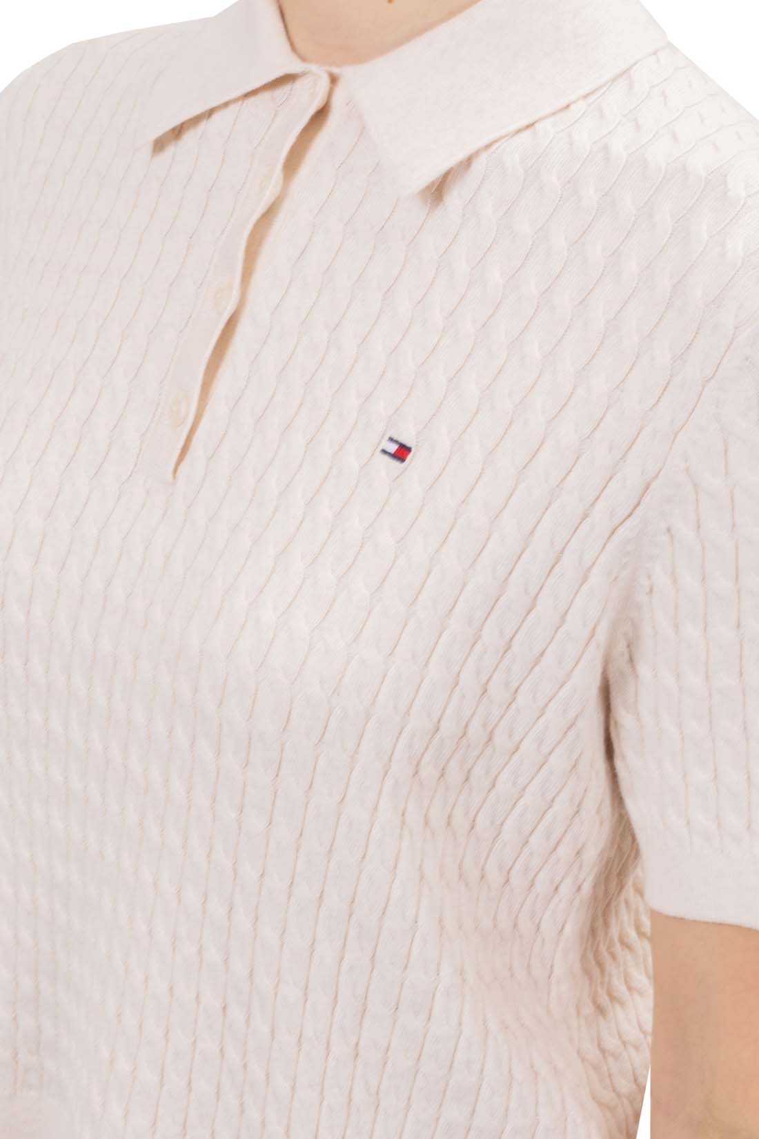 TOMMY HILFIGER - Women's cable polo shirt  - Size L-0
