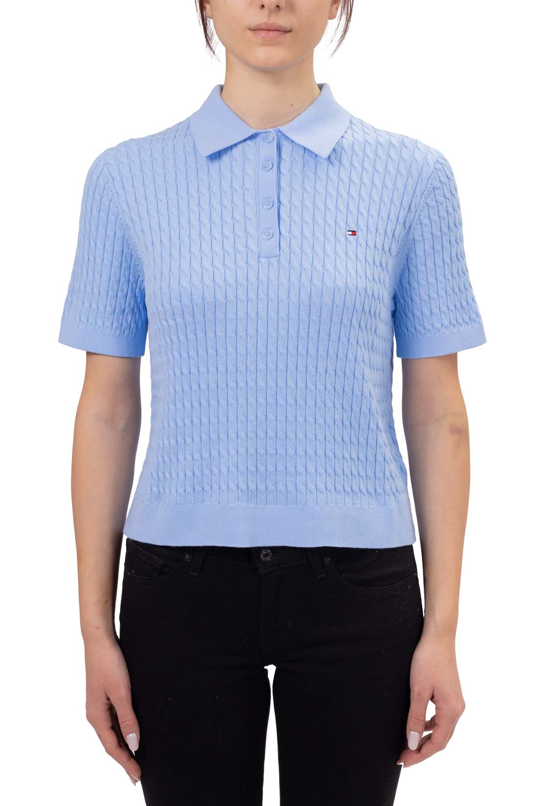 TOMMY HILFIGER - Women's cable polo shirt  - Size L-11