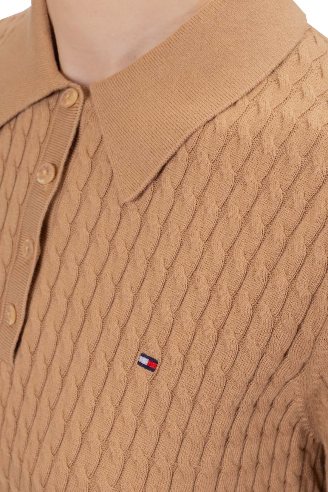 TOMMY HILFIGER - Women's cable polo shirt  - Size L-16