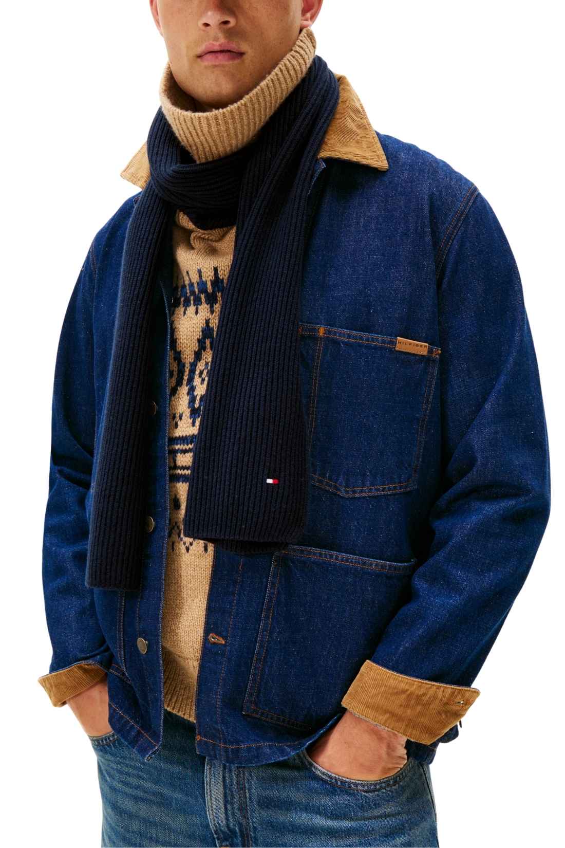 TOMMY HILFIGER - Men's ribbed scarf with logo  - Size OS-1