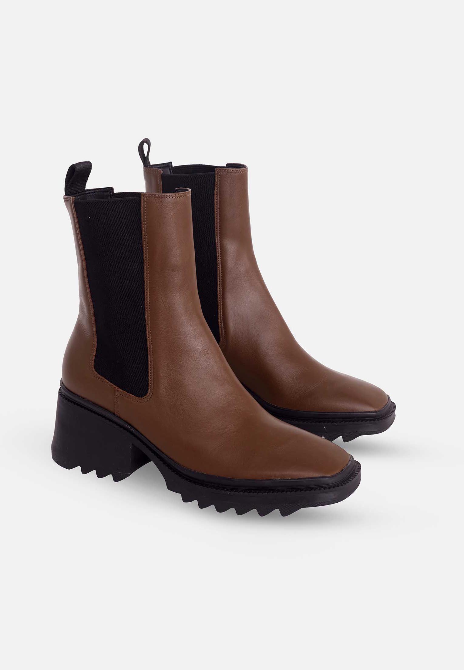 Arachis Brown Calf Leather Combat Boots – 7.8cm Heel-2