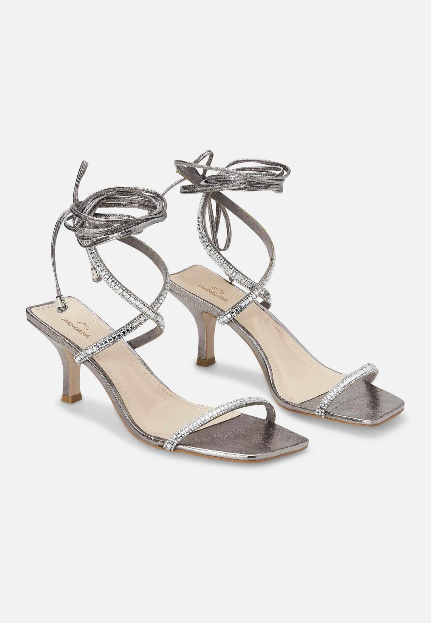 Aroeira Silver Leather Sandals – 8cm Heel-2