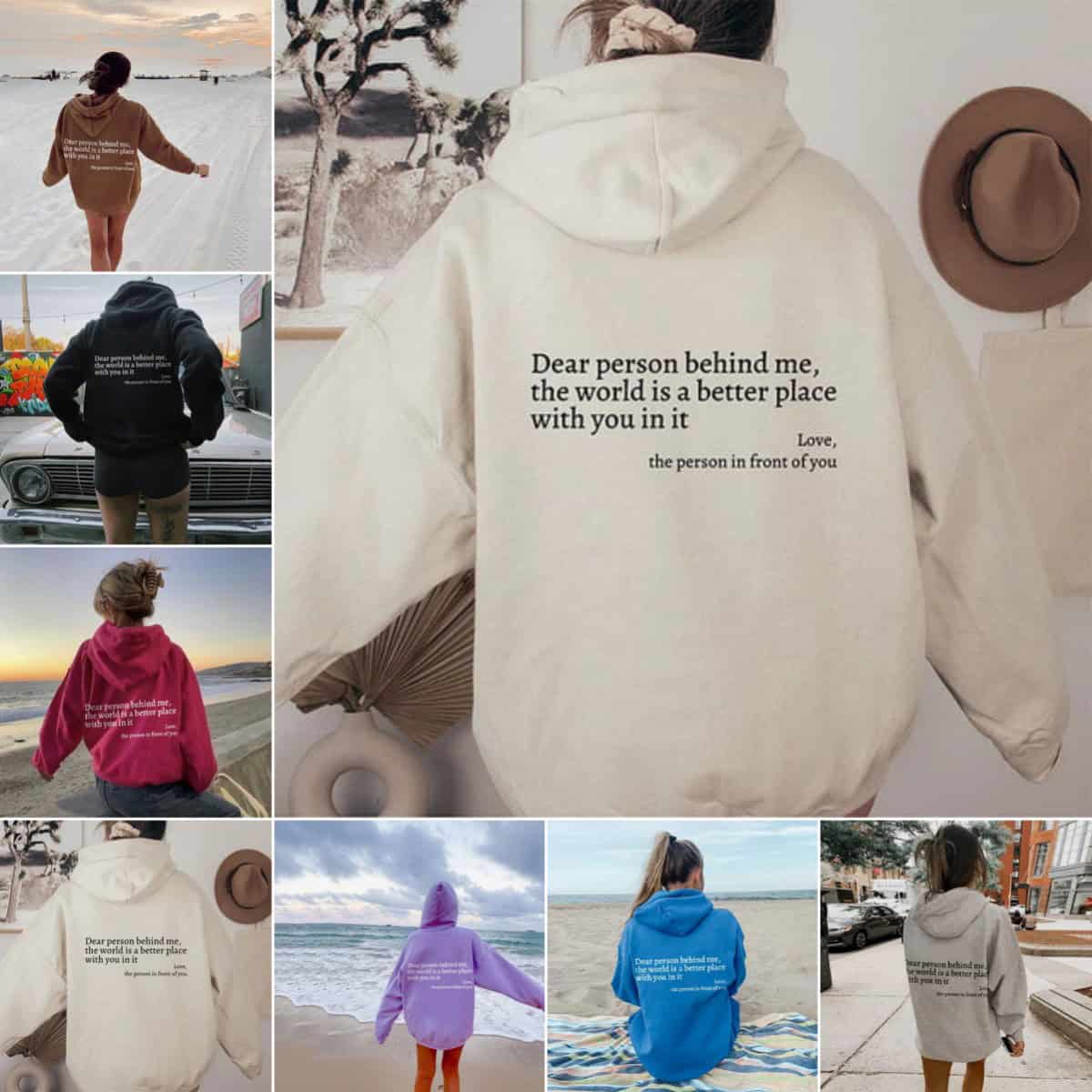 Dear Person Behind Me,the World Is A Better Place,with You In It,love,the Person In Front Of You,Women's Plush Letter Printed Kangaroo Pocket Drawstring Printed Hoodie Unisex Trendy Hoodies-0