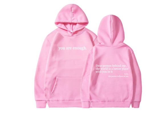 Dear Person Behind Me,the World Is A Better Place,with You In It,love,the Person In Front Of You,Women's Plush Letter Printed Kangaroo Pocket Drawstring Printed Hoodie Unisex Trendy Hoodies-13