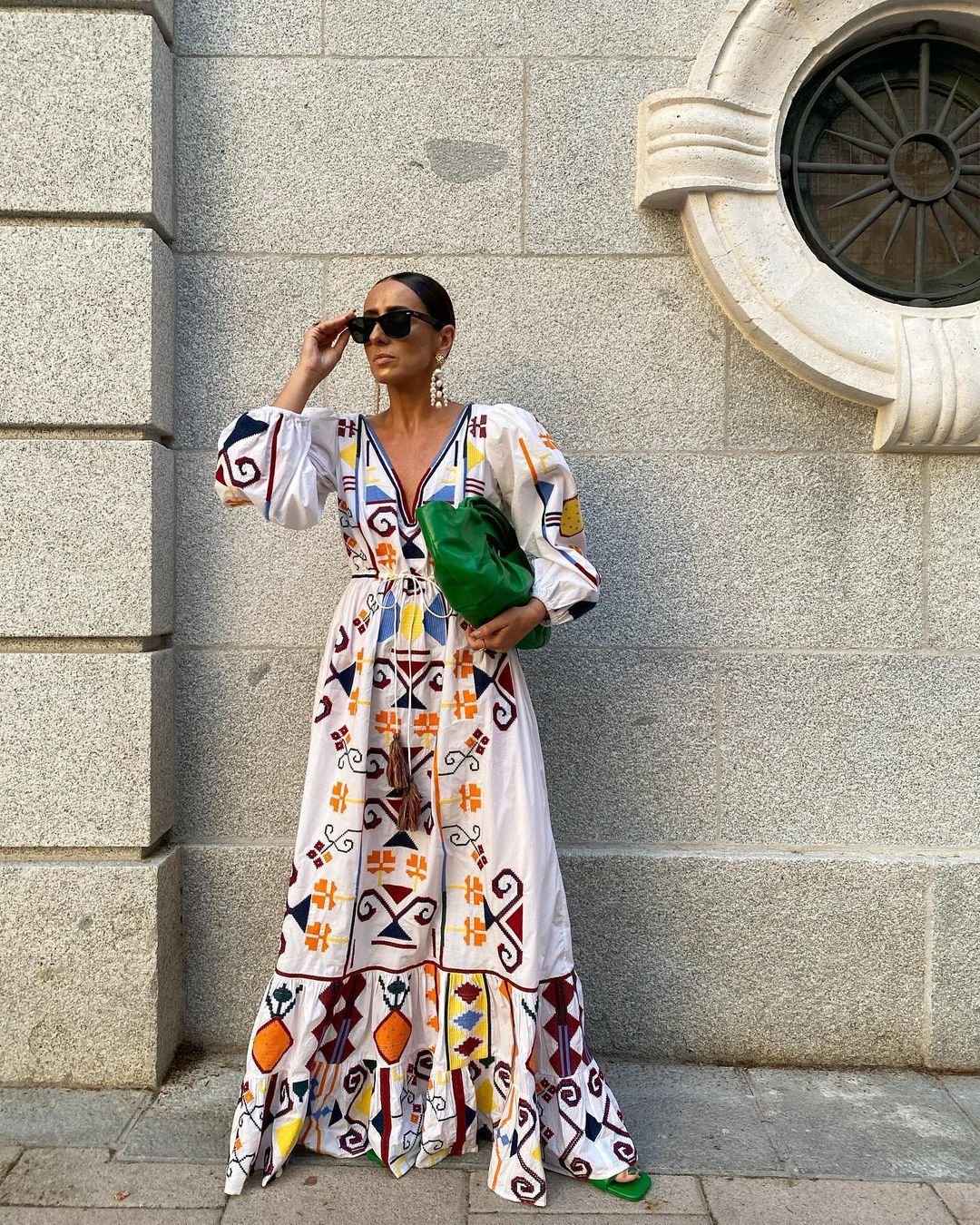 Women's V-Neck Long Sleeve Printed Boho Dress-1