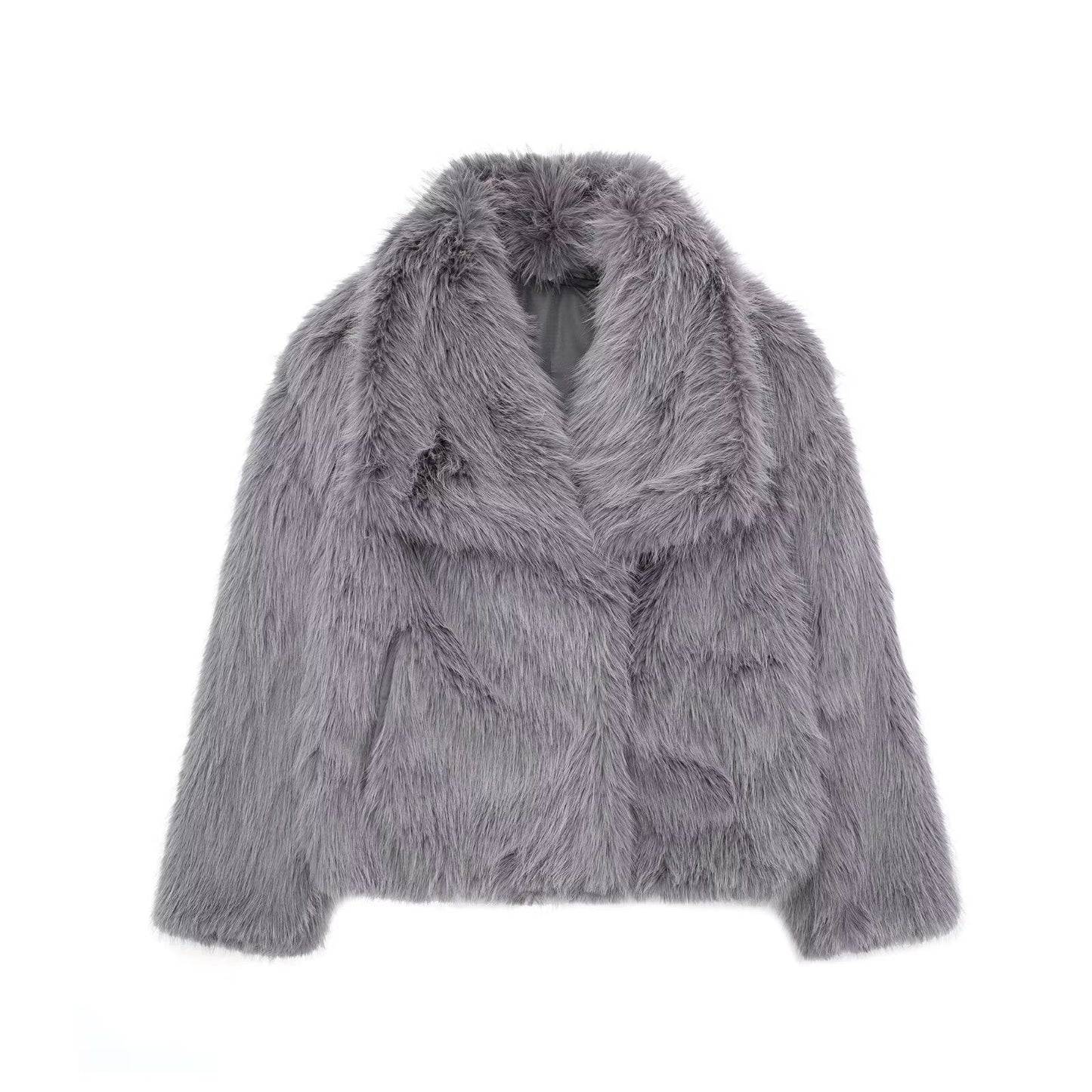 Winter Plush Coat Fashion Warm Thicken Fluffy Lapel Jacket Outwear Casual Long Sleeve Tops Womens Clothing-8