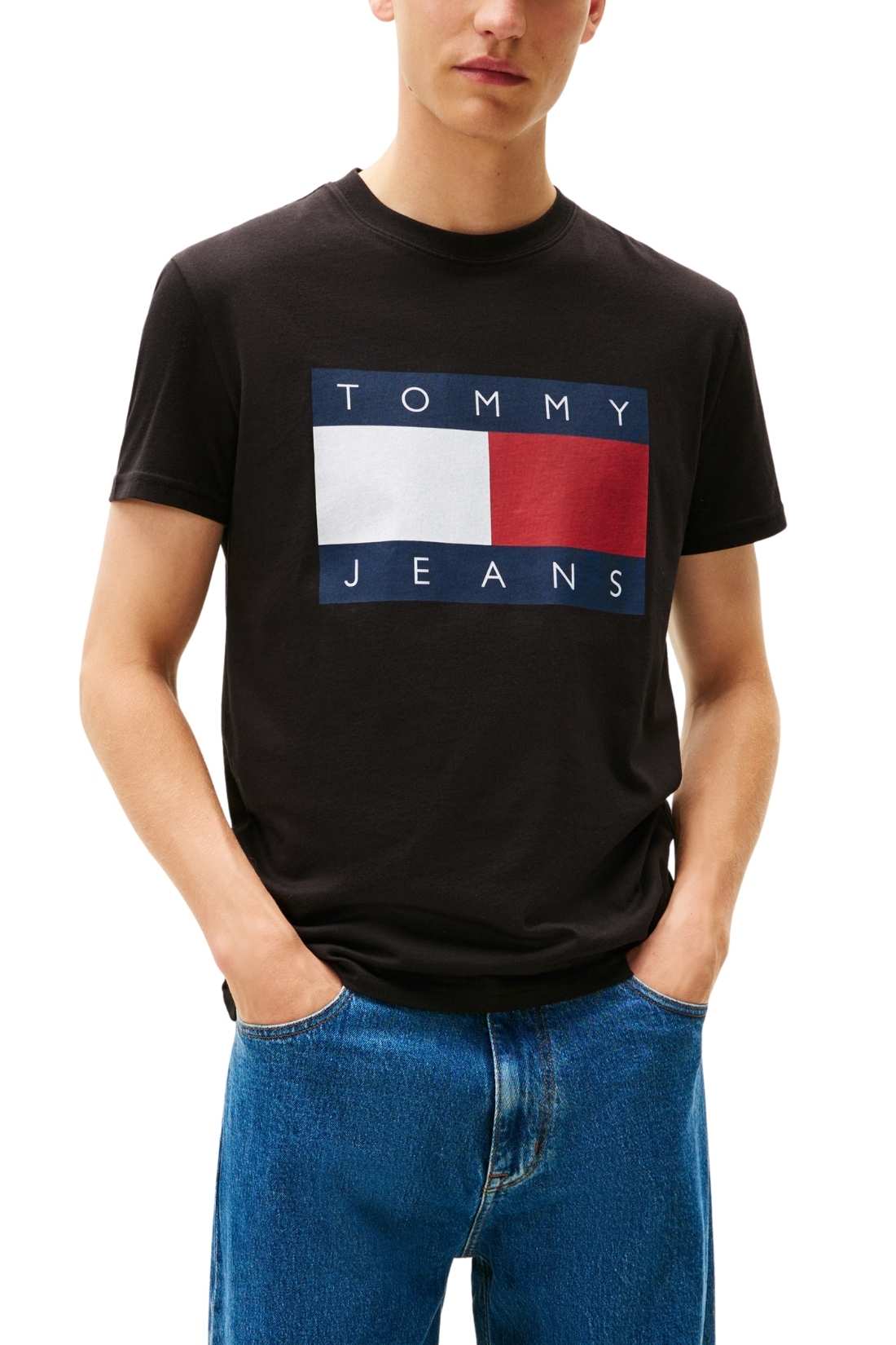 TOMMY JEANS - Men's T-shirt with printed logo flag  - Size L-0