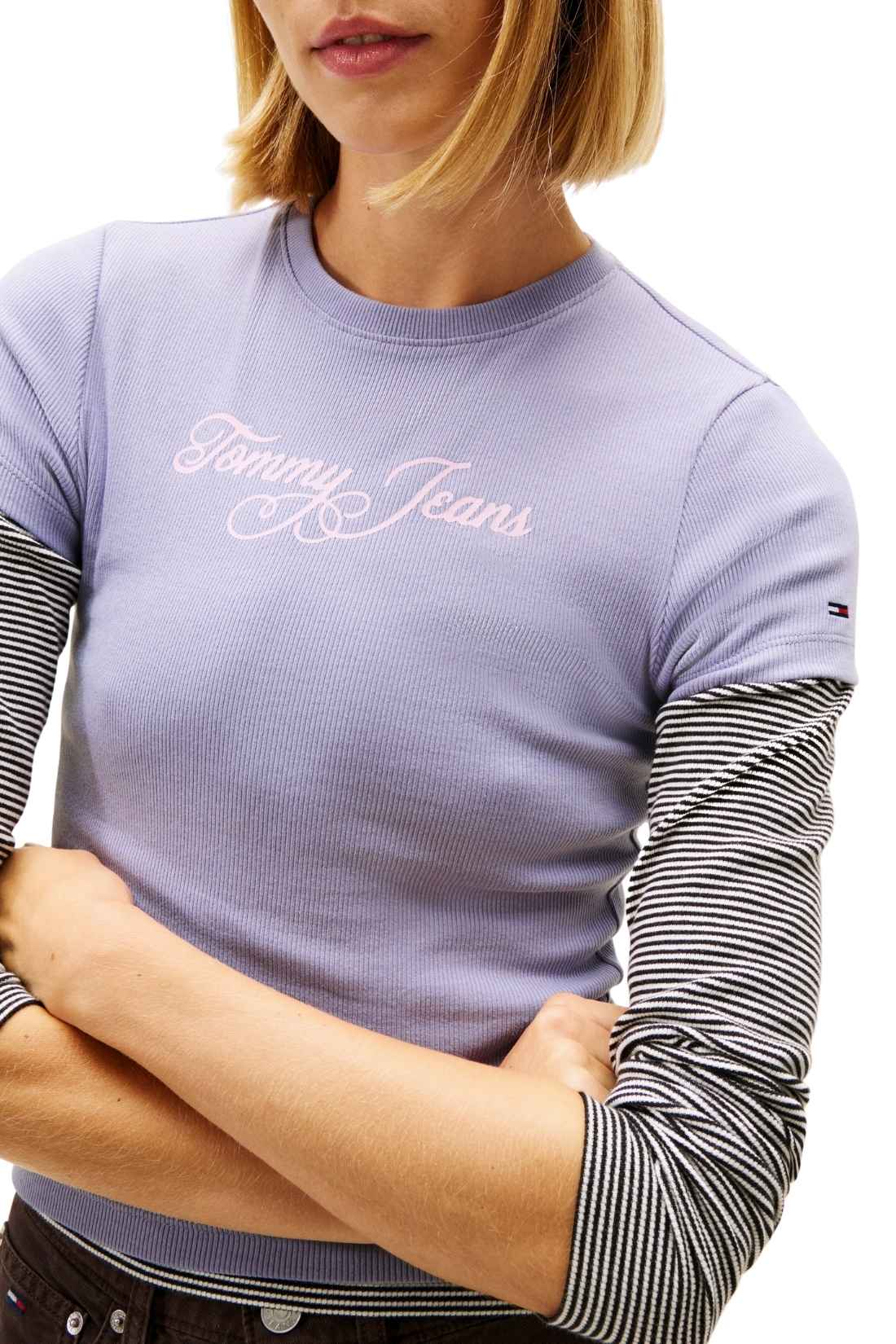TOMMY JEANS - Women's slim ribbed T-shirt with logo  - Size L-7