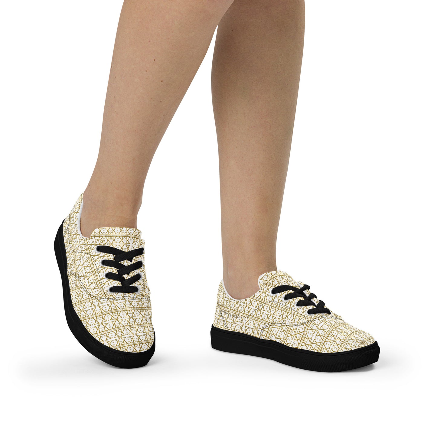 White Women's Lace-Up Shoes Waterproof Canvas with Anatomical Sole-4