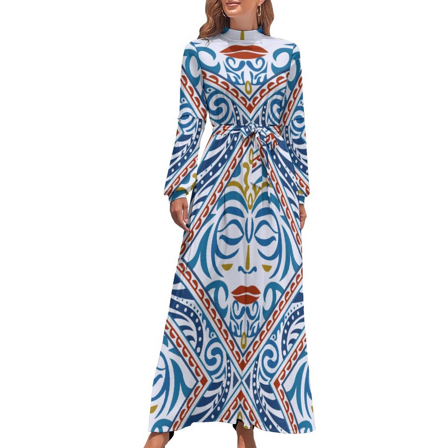 Long Sleeve High Neck Long Dress-0