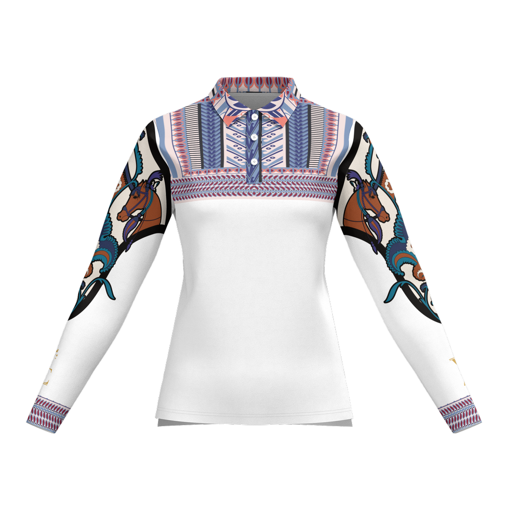 Santorini motif Women's Long-Sleeve Polo Shirt-3