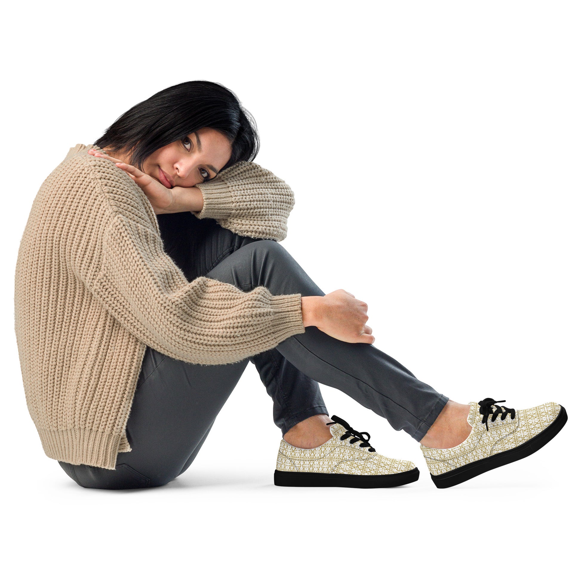 White Women's Lace-Up Shoes Waterproof Canvas with Anatomical Sole-1