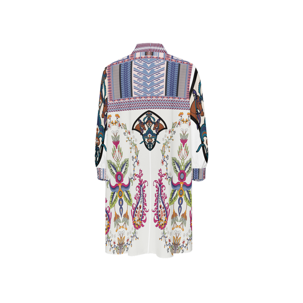 Santorini Motif Women's Asymmetric Long-Sleeve Hem Shirt-4
