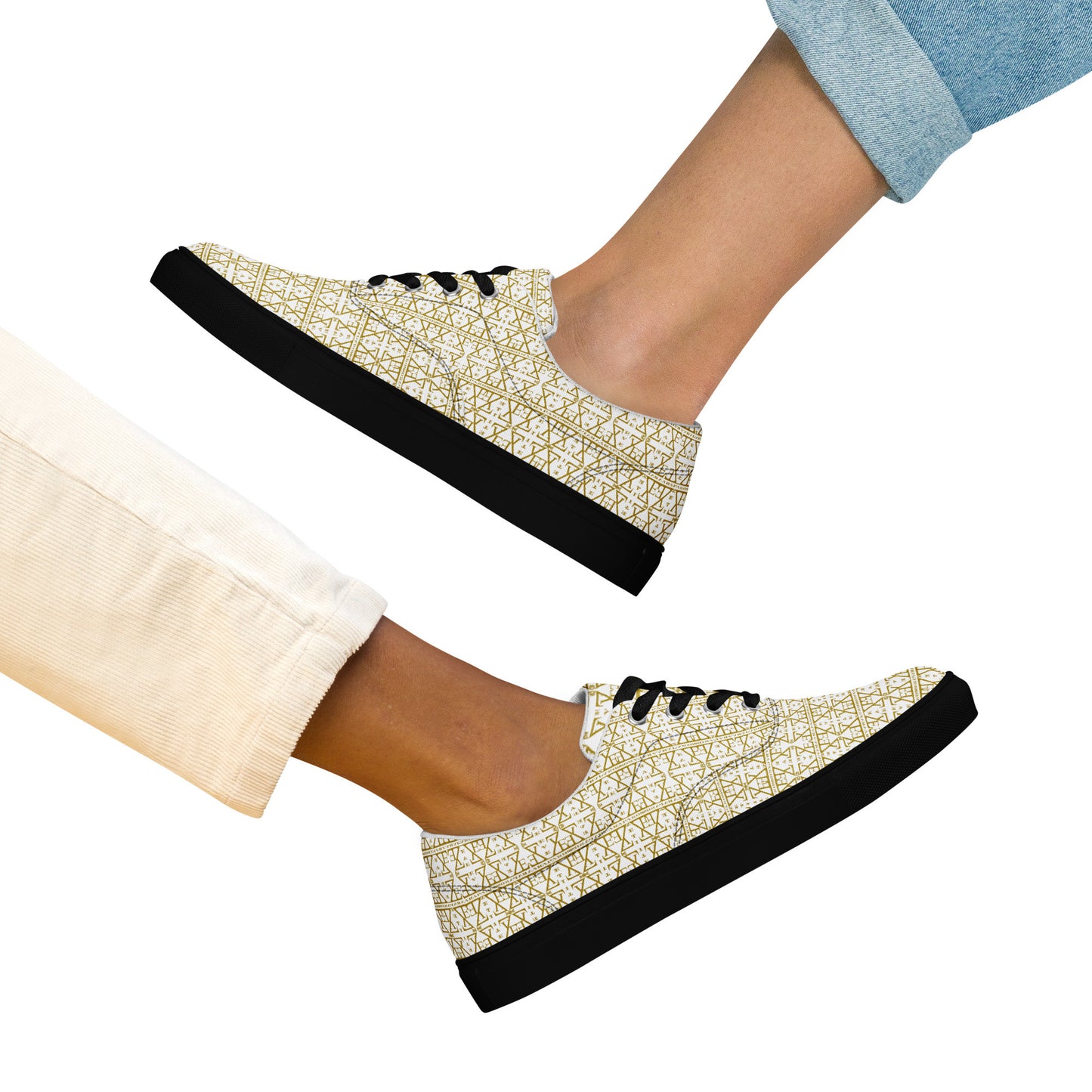 White Women's Lace-Up Shoes Waterproof Canvas with Anatomical Sole-2