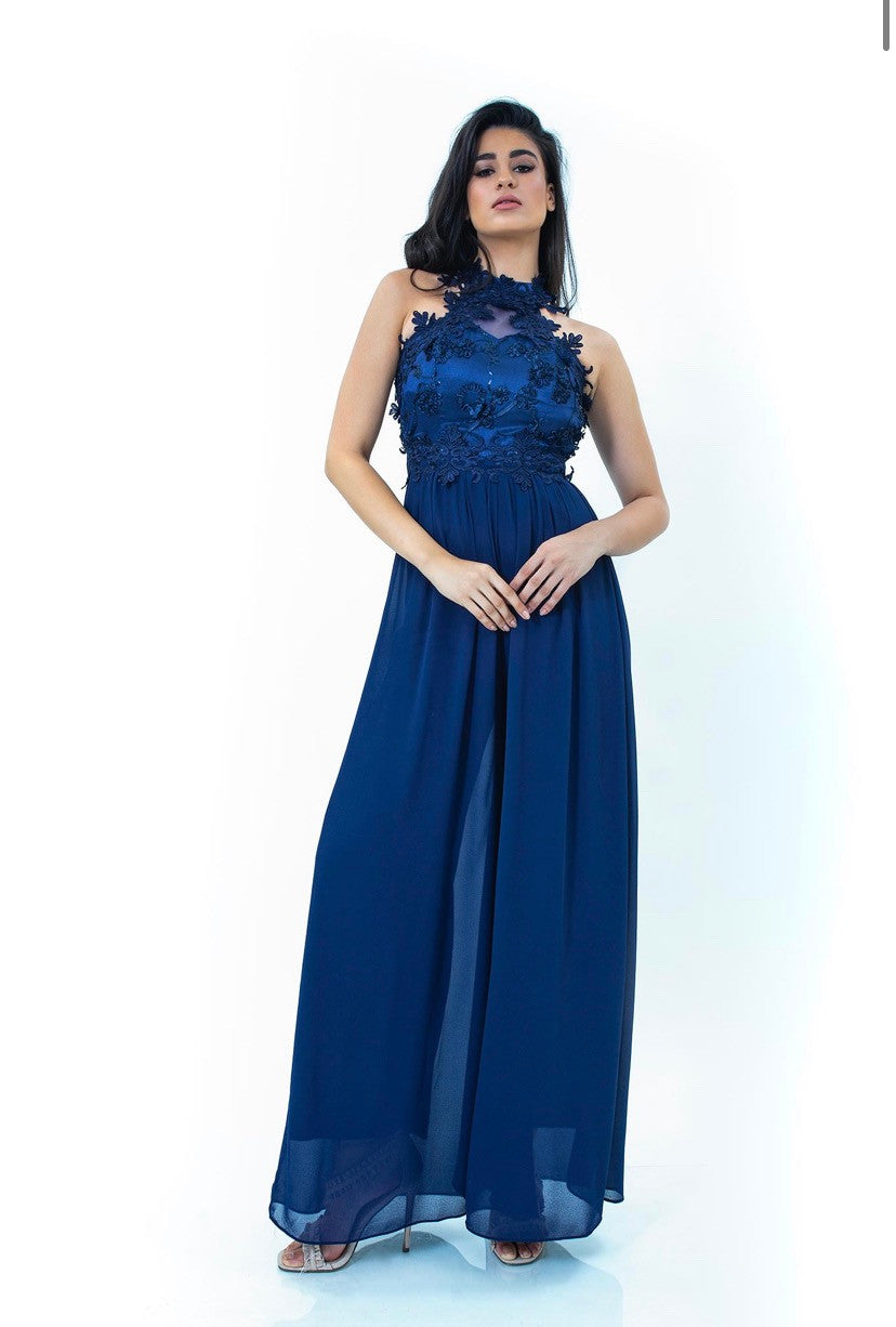 Heavy Blu Jumpsuit with lace & Open Back-2