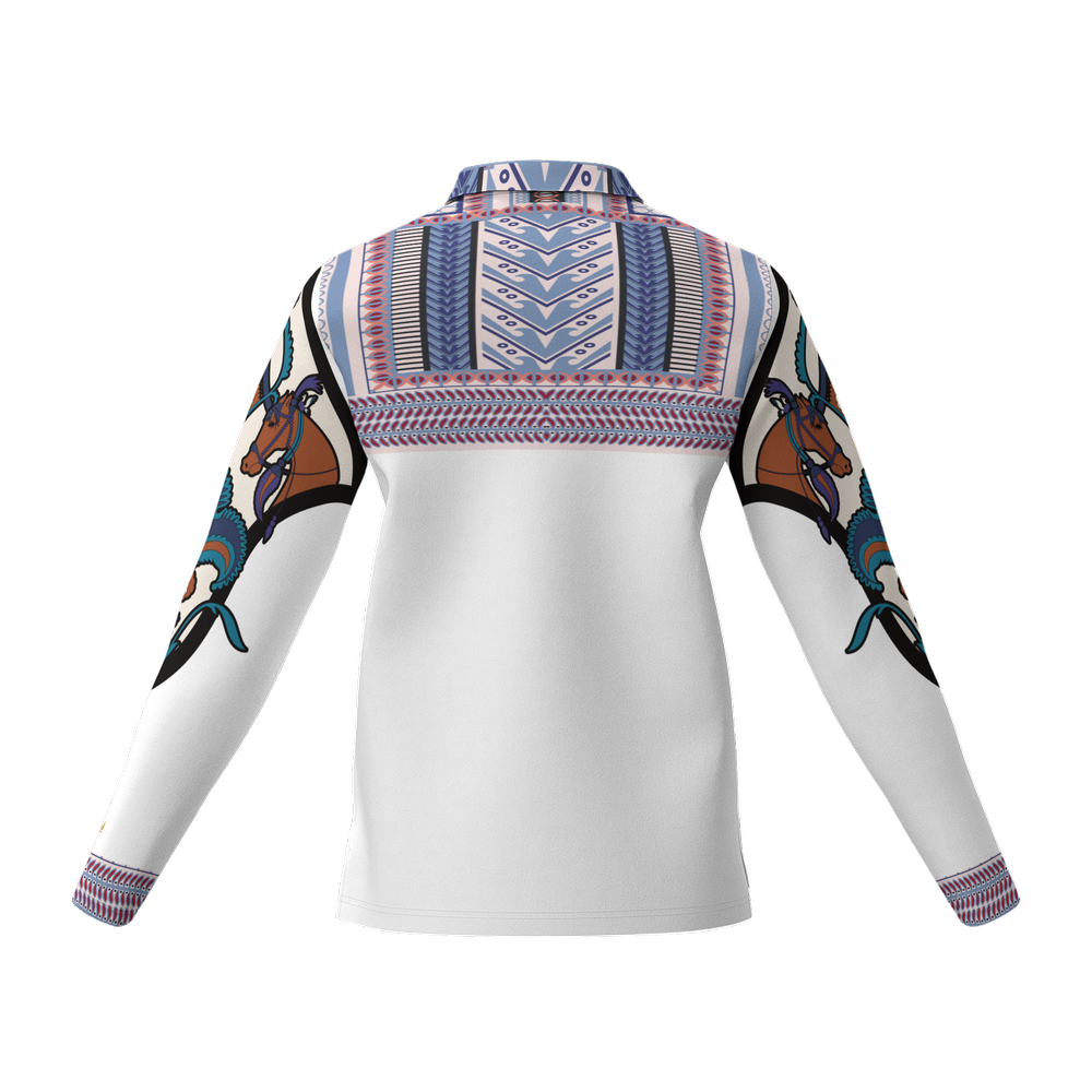 Santorini motif Women's Long-Sleeve Polo Shirt-2