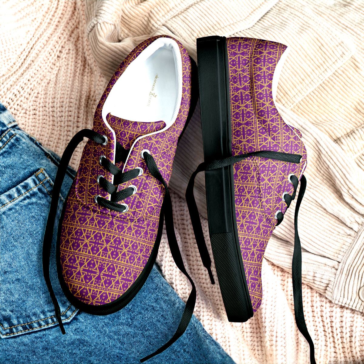 Purple Women's Lace-Up Waterproof Canvas Shoes with Anatomical Sole-0